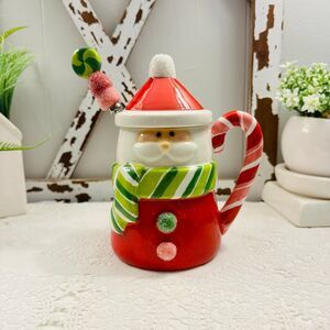 Department 56 Festive Ceramic Santa Mug With Lid and Spoon